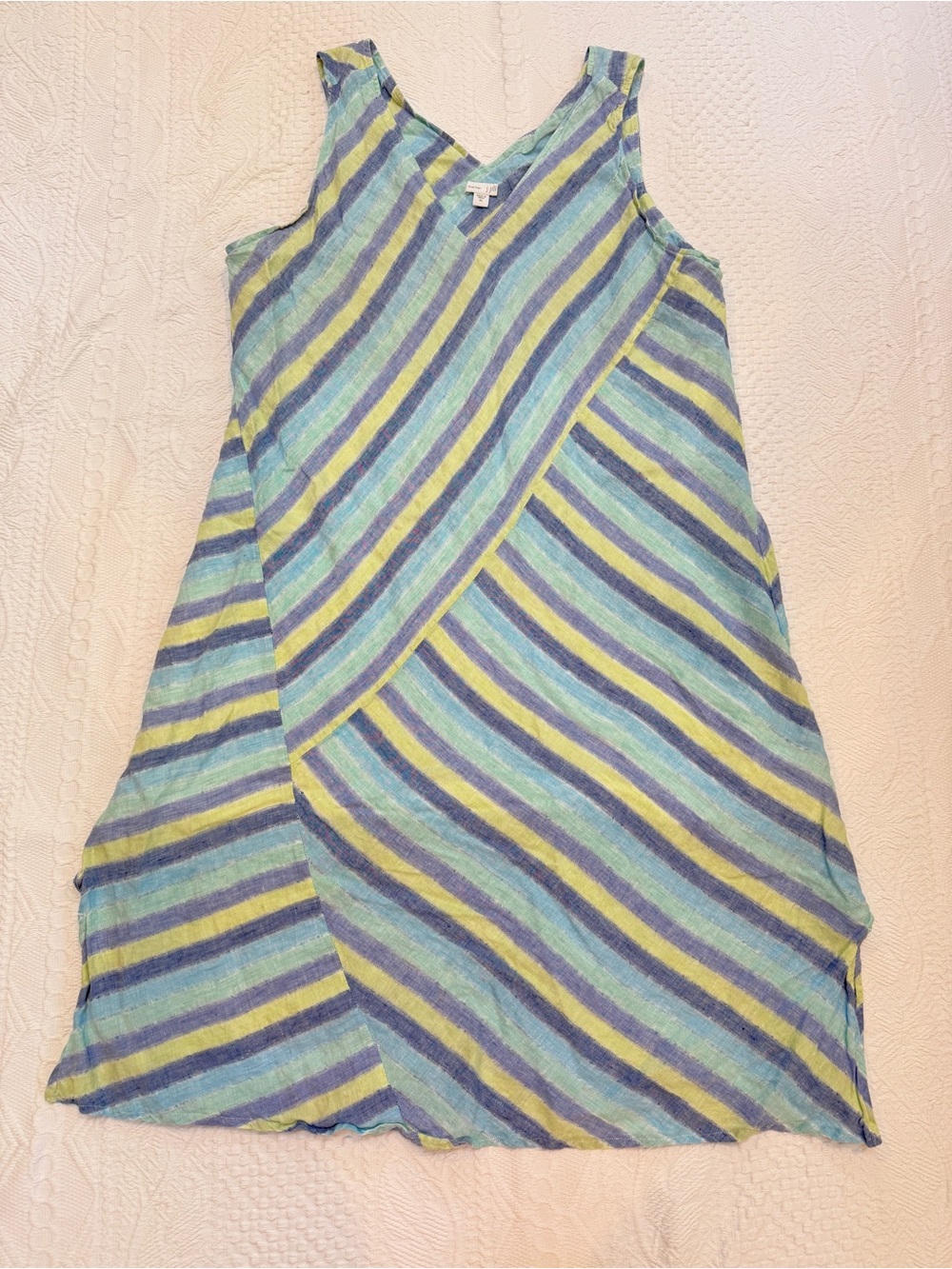 J Jill 100% Linen Striped Sleeveless Maxi Dress Women’s Size XL Blue Purple